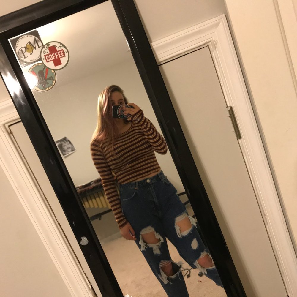 Burgundy and Gold Striped Bodycon Ribbed Top